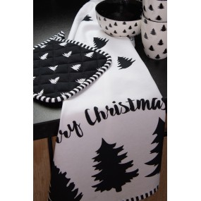2BWX64 Christmas Table Runner 50x140 cm Black White Cotton Christmas Trees Rectangle Tablecloth