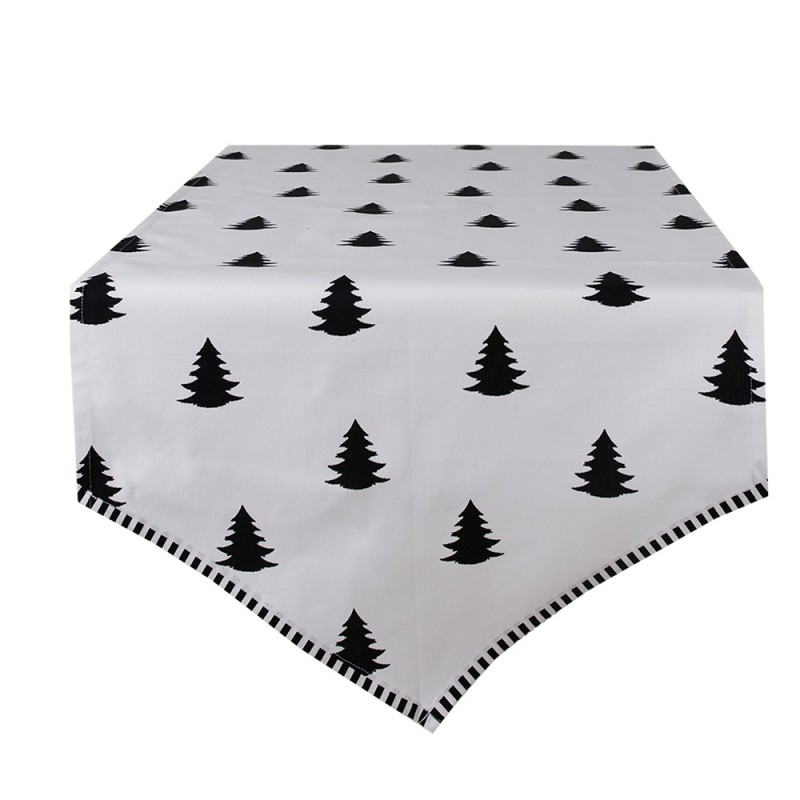 BWX65 Christmas Table Runner 50x160 cm White Black Cotton Christmas Trees Tablecloth