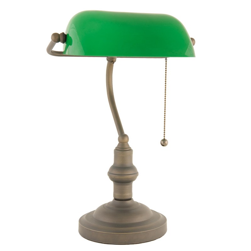 5LL-5125 Lampada da scrivania Ø 27x40 cm Verde Marrone Metallo Vetro Lampada da tavolo