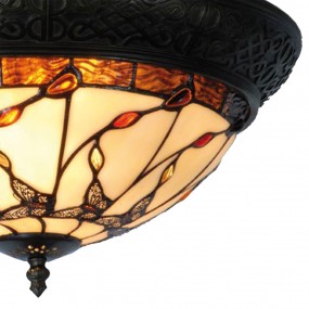 25LL-5363 Ceiling Lamp Tiffany Ø 38x19 cm  Beige Brown Glass Butterfly Triangle Ceiling Light
