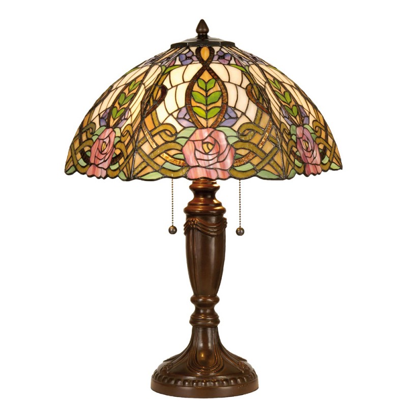5LL-5370 Lampe de table Tiffany Ø 47x61 cm  Vert Rose Verre Rose Demi-cercle Lampe de bureau Tiffany