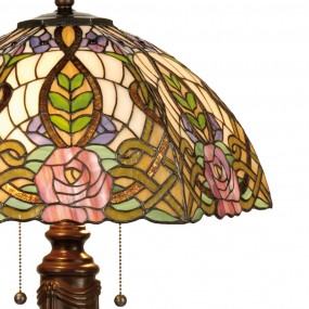 25LL-5370 Lampe de table Tiffany Ø 47x61 cm  Vert Rose Verre Rose Demi-cercle Lampe de bureau Tiffany
