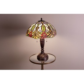 25LL-5370 Table Lamp Tiffany Ø 47x61 cm  Green Pink Glass Rose Semicircle Desk Lamp Tiffany