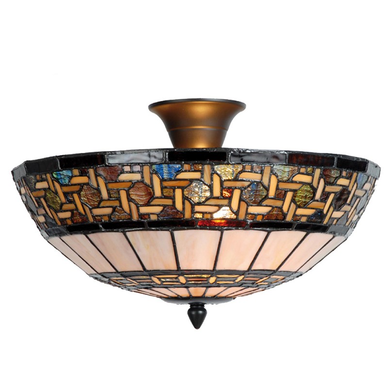 5LL-5604 Ceiling Lamp Tiffany Ø 40x23 cm  Brown Beige Metal Glass Semicircle Ceiling Light