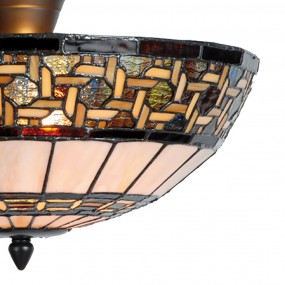 25LL-5604 Lampada da soffitto Tiffany Ø 40x23 cm  Marrone Beige Metallo Vetro Semicerchio Plafoniera