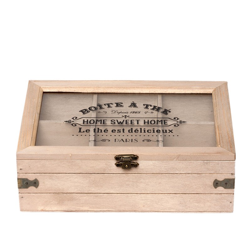 6H1397 Tea Box with 6 Compartments 24x16x8 cm Brown Wood Rectangle Tea Storage Box