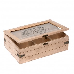 26H1397 Tea Box with 6 Compartments 24x16x8 cm Brown Wood Rectangle Tea Storage Box