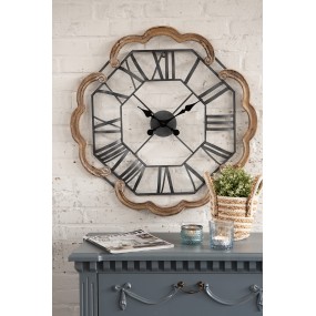 25KL0224 Wall Clock Ø 70 cm Brown Grey Wood Iron Hanging Clock