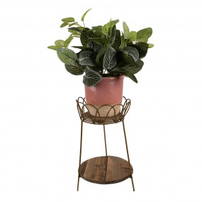26Y4986 Plant Table Ø 21x32 cm Gold colored Brown Iron Wood Plant Stand