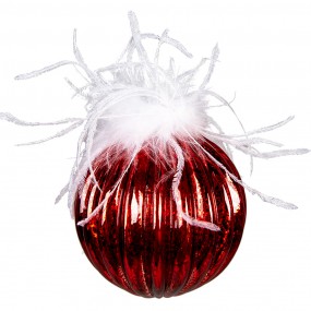 26GL3929 Christmas Bauble Set of 4 Ø 10 cm Red White Glass Christmas Decoration
