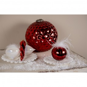 26GL3929 Christmas Bauble Set of 4 Ø 10 cm Red White Glass Christmas Decoration