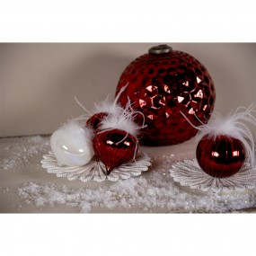 26GL3930 Christmas Bauble Set of 4 Ø 10 cm Red White Glass Christmas Tree Decorations