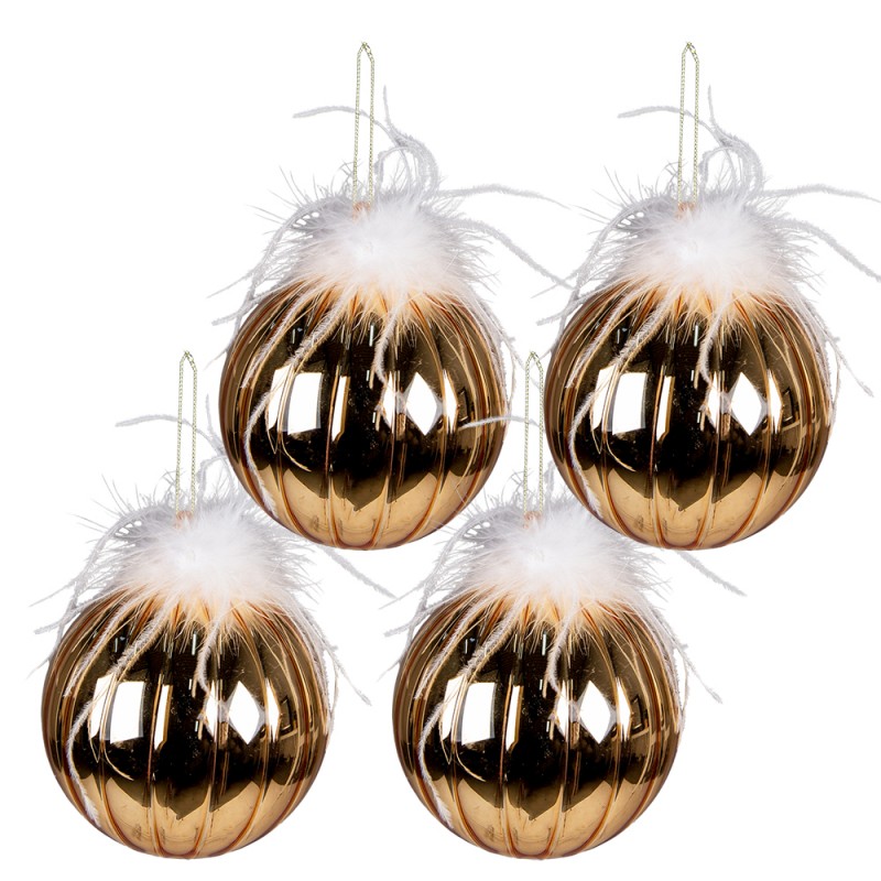 6GL3933 Weihnachtskugel 4er Set Ø 12 cm Goldfarbig Weiß Glas Weihnachtsbaumschmuck