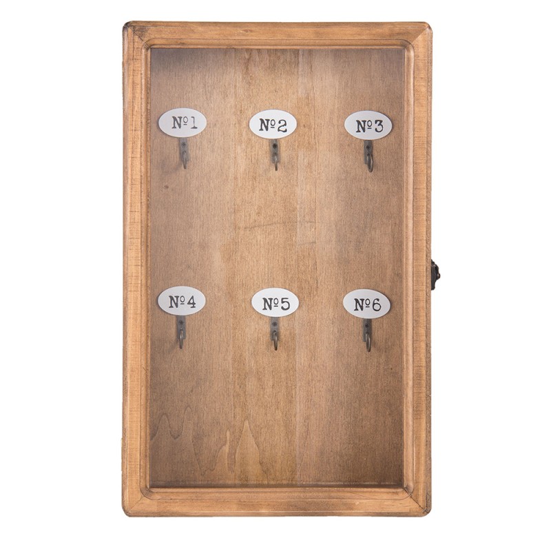 6H1570 Key Cabinet 24x7x38 cm Brown Wood Glass Rectangle Key Holder