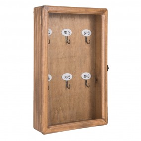 26H1570 Key Cabinet 24x7x38 cm Brown Wood Glass Rectangle Key Holder