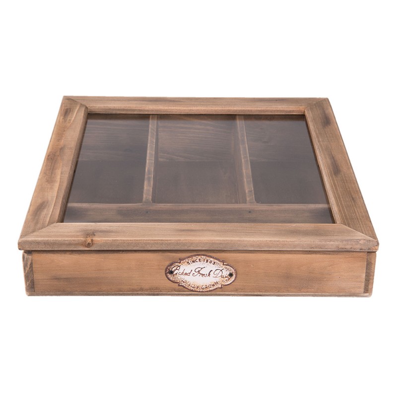 6H1583 Cutlery Tray 30x30x8 cm Brown Wood Glass Square Utensil Drawer