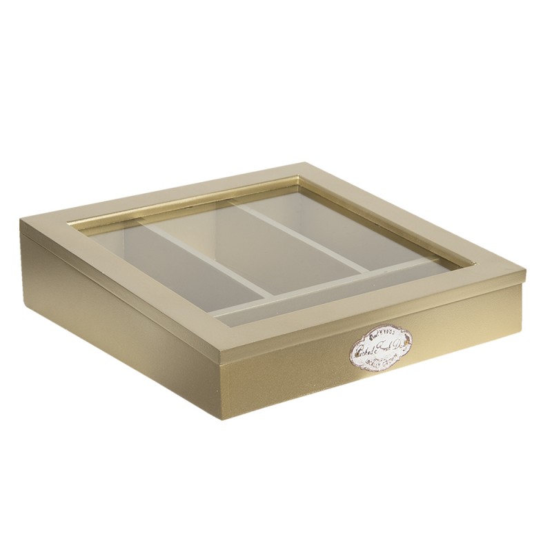 6H1583GO Cutlery Tray 30x30x8 cm Gold colored Wood Glass Square Utensil Drawer