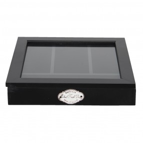 26H1583Z Cutlery Tray 30x30x8 cm Black Wood Glass Square Utensil Drawer