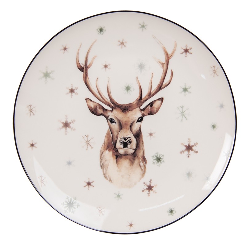 6CEDP0130 Breakfast Plate Ø 21 cm White Porcelain Reindeer Plate