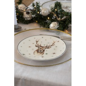 26CEDP0130 Breakfast Plate Ø 21 cm White Porcelain Reindeer Plate
