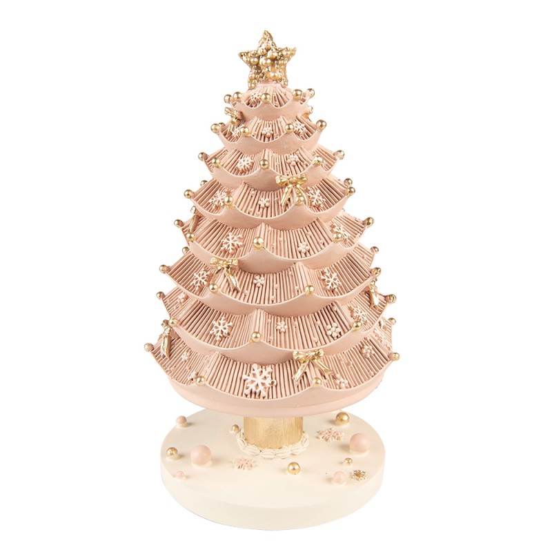 6PR3769 Music box Christmas Tree 20 cm Pink Polyresin Christmas Decoration Figurine