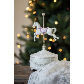 26PR3780 Carillon Cavallo 22 cm Bianco Rosa  Poliresina Statuetta decorativa di Natale