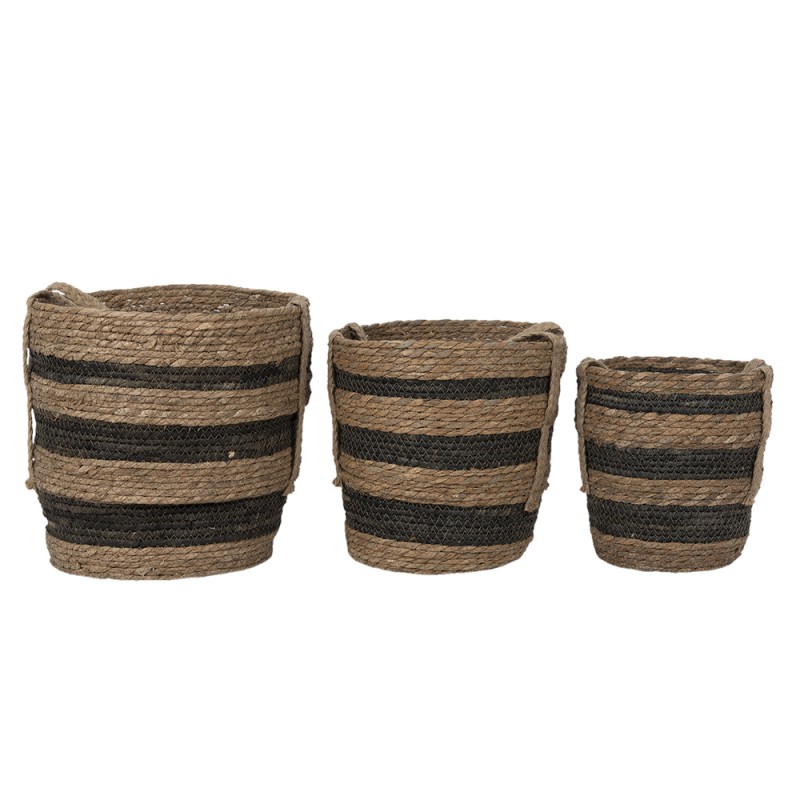 6RO0549 Storage Basket Set of 3 Ø 33x33 cm Brown Seagrass Round Plant Holder