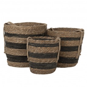 26RO0549 Storage Basket Set of 3 Ø 33x33 cm Brown Seagrass Round Plant Holder