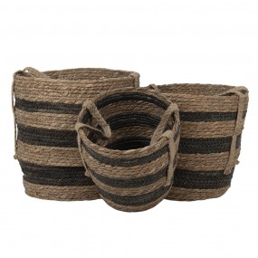 26RO0549 Storage Basket Set of 3 Ø 33x33 cm Brown Seagrass Round Plant Holder