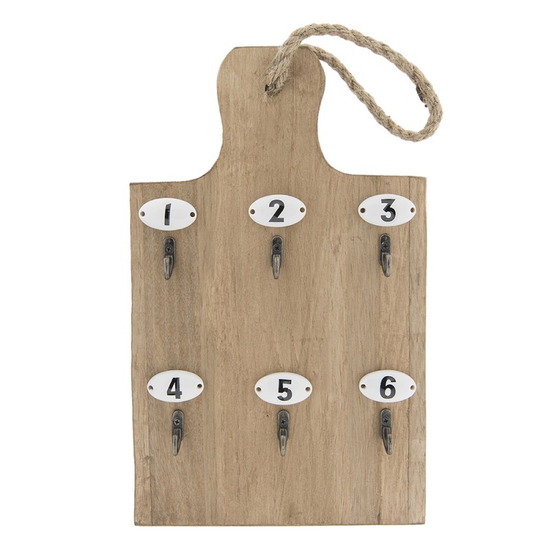 6H1641 Key Rack 21x45 cm Brown Wood Metal Rectangle Key Holder