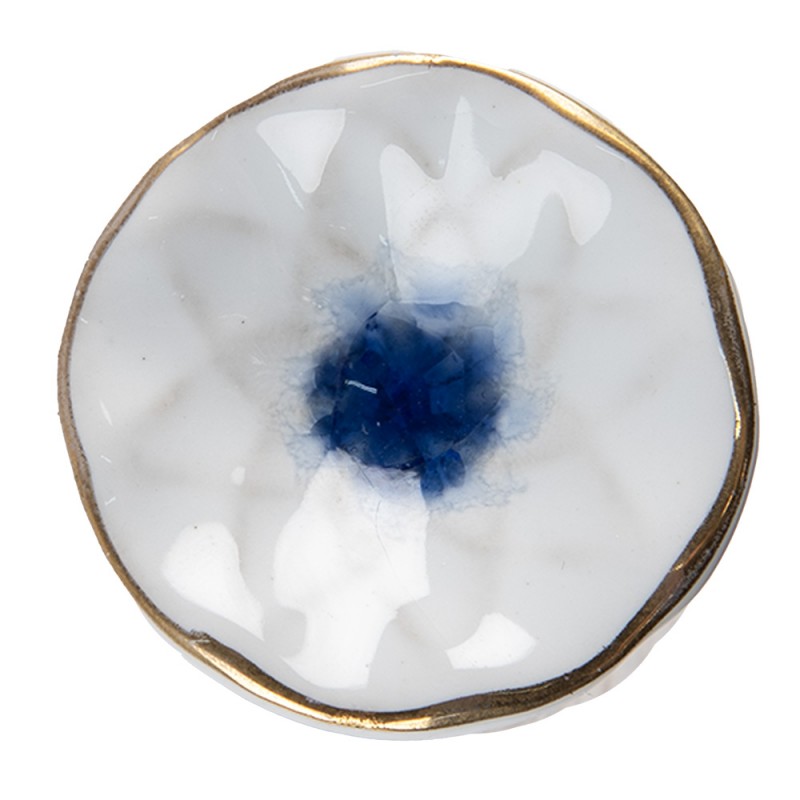 65202 Poignée de porte Ø 4 cm Bleu Blanc Céramique Fleur Rond Bouton de meuble