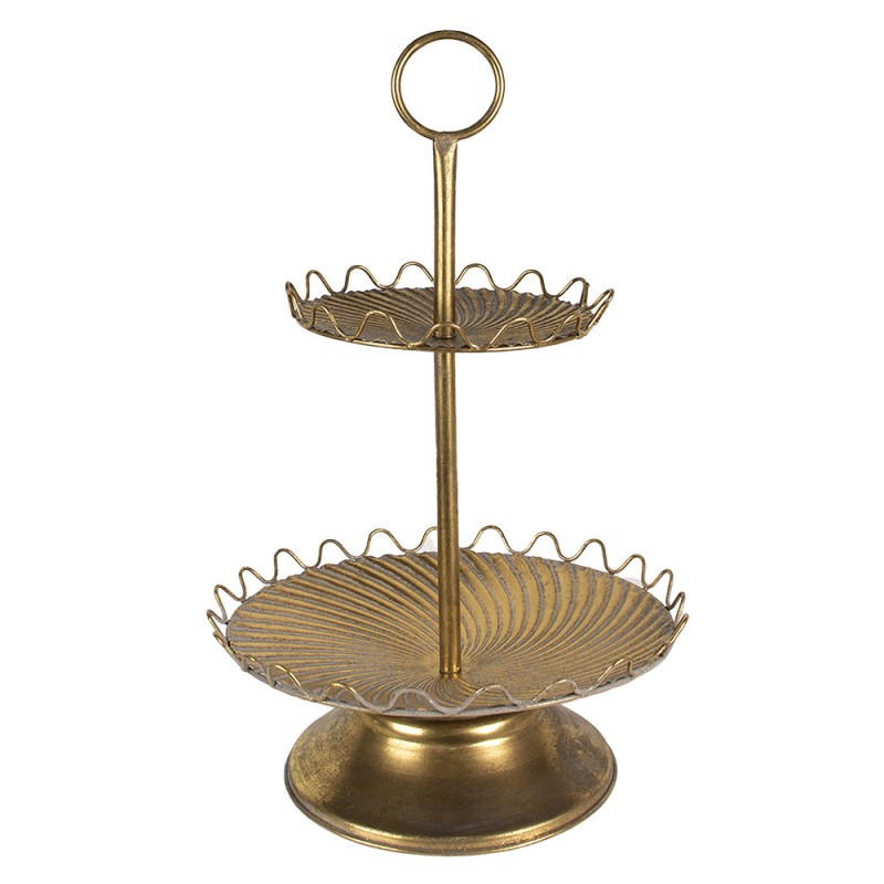 6Y5366 2-Tiered Stand 66 cm Gold colored Iron Fruit Bowl Stand