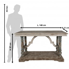 25H0650 Table d'appoint 140x51x87 cm Marron Beige Bois Console