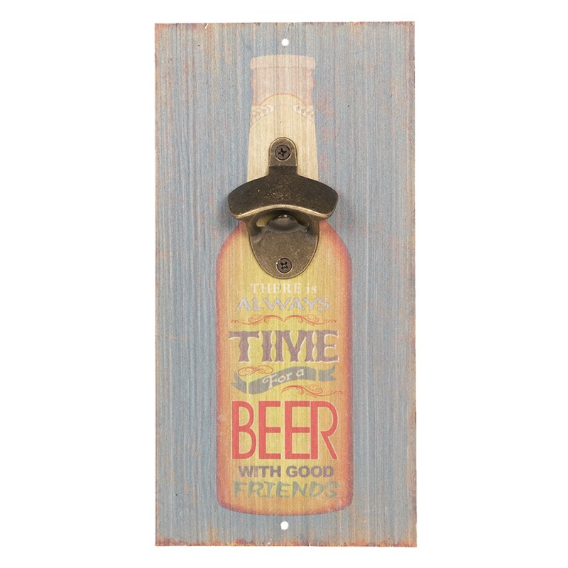 6H1811 Wall-Mounted Bottle Opener 15x3x30 cm Grey Brown Wood Beer Bottle Rectangle Wall-Mounted Beer Opener