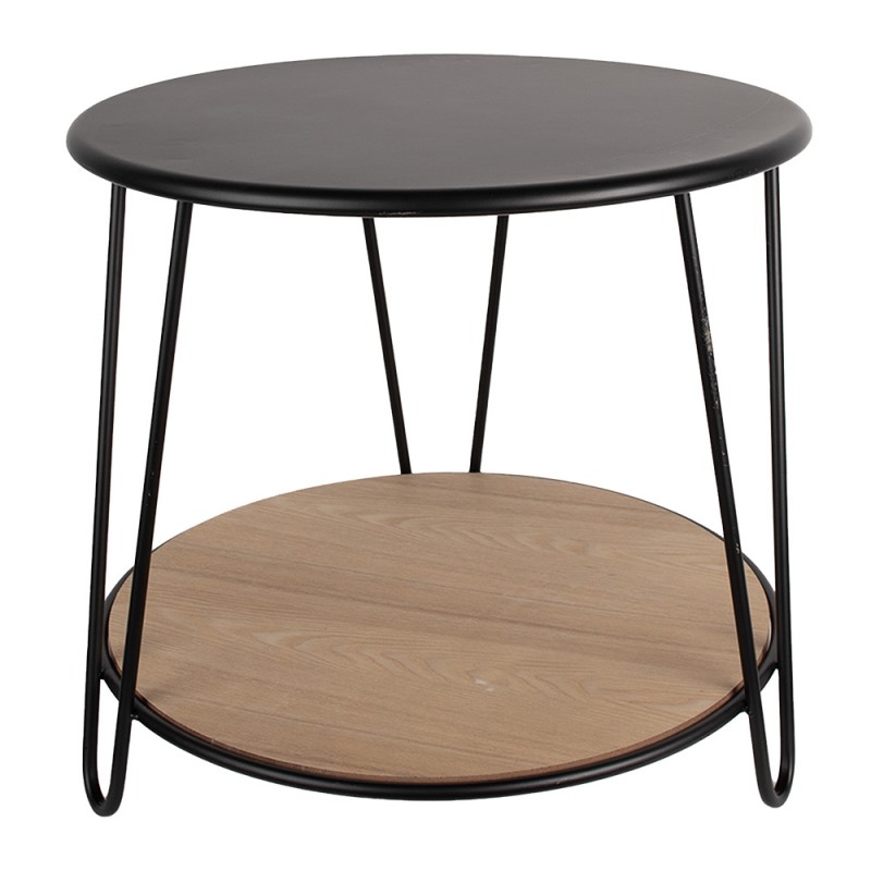 65113 Side Table Ø 50x45 cm Black Iron Wood Round
