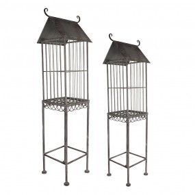 25Y1129 Bird Cage Decoration Set of 2  Grey Metal Indoor Bird Cage