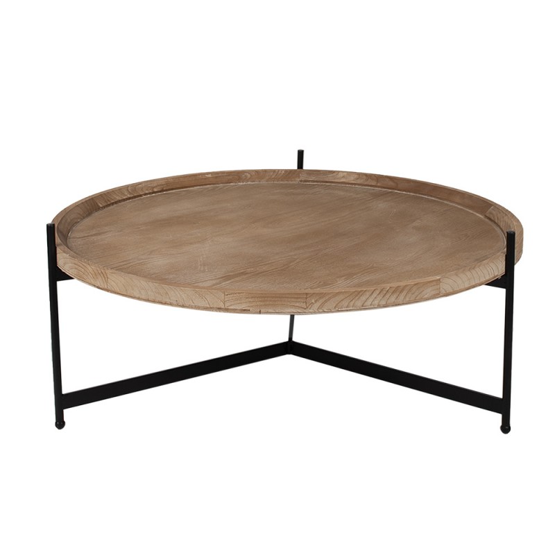 50745 Coffee Table Ø 100x40 cm Brown Black Wood Iron Round Side Table
