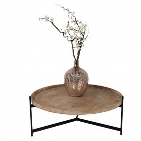 250745 Coffee Table Ø 100x40 cm Brown Black Wood Iron Round Side Table