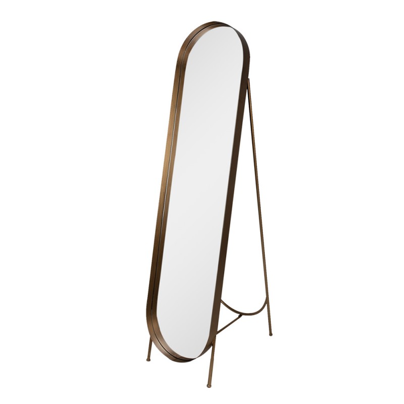 52S293 Mirror 41x179 cm Gold colored Brown Iron Wood Oval Mirror on base