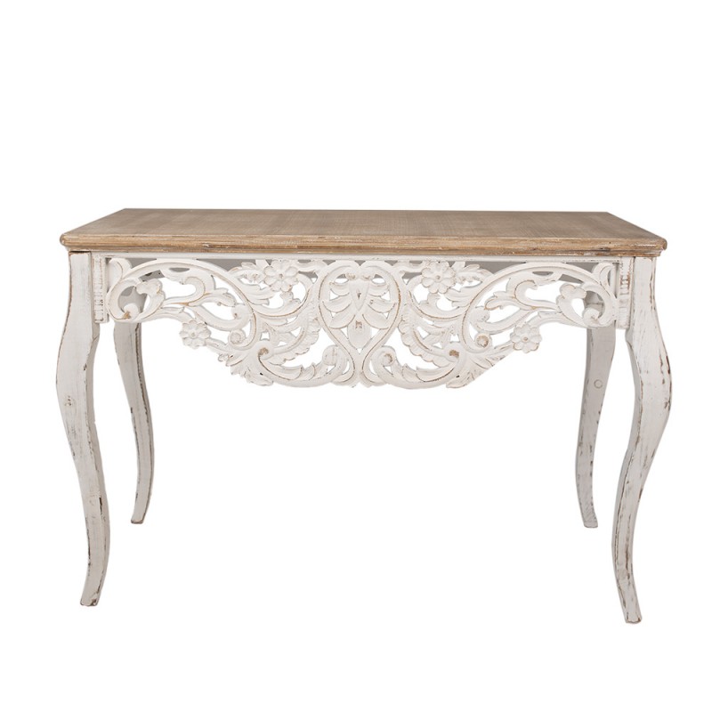 5H0657 Side Table 111x40x77 cm White Brown Wood Console Table