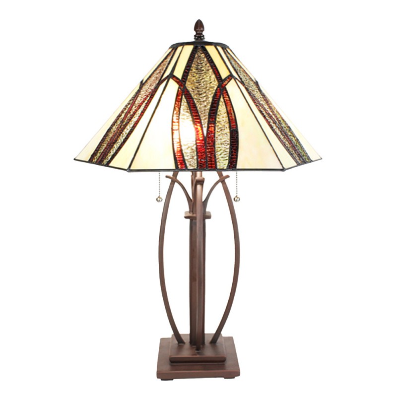5LL-6290 Lampada da tavolo Tiffany Ø 45x61 cm  Beige Vetro Lampada da scrivania Tiffany