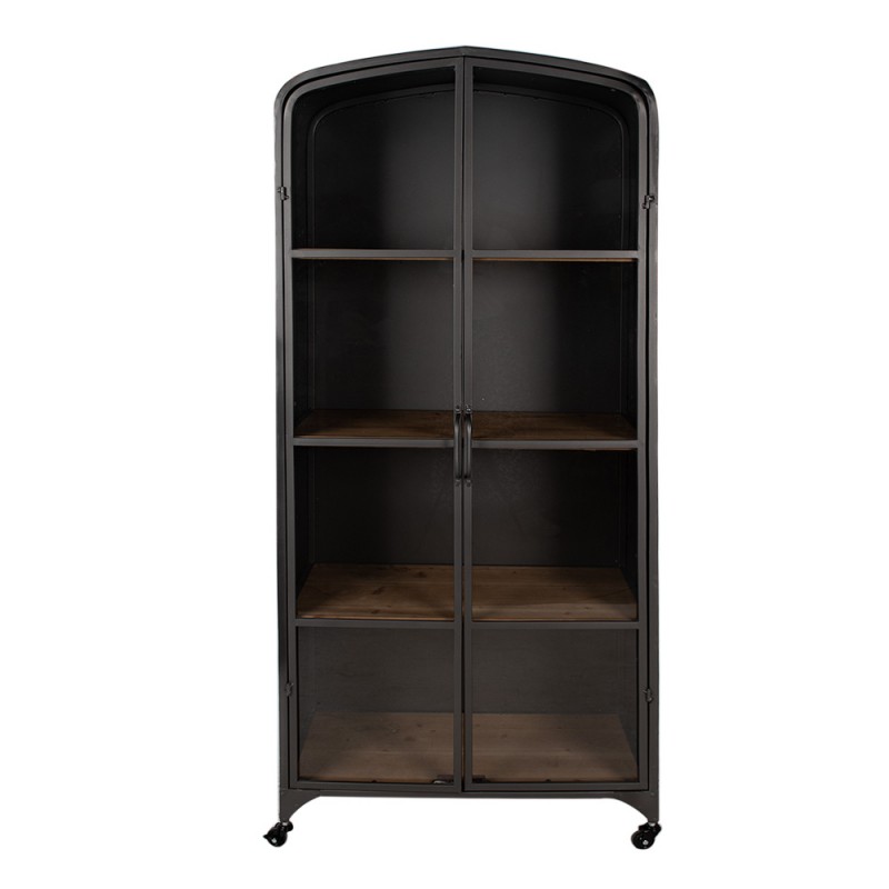 5Y1150 Bookcase 70x38x158 cm Black Iron Glass Storage Cabinet