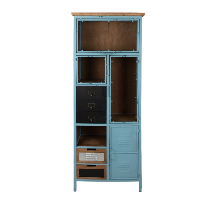 5Y1151 Locker Cabinet 60x33x160 cm Blue Brown Iron Glass Storage Cabinet