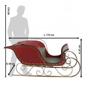 25Y1178 Grand Traîneau de Noël Luge 173x69x81 cm Rouge Métal Noël