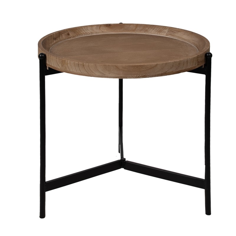65169 Side Table Ø 55x52 cm Brown Black Wood Iron Round