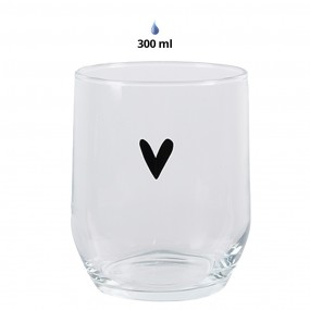 26GL4398 Water Glass Heart 300 ml Transparent Glass Drinking Cup