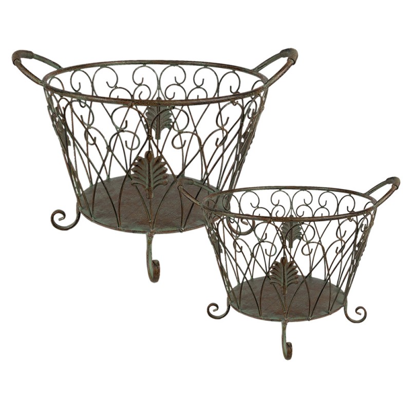 6Y4844 Storage Basket Set of 2 Ø 41 cm Green Brown Iron Basket