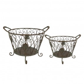 26Y4844 Storage Basket Set of 2 Ø 41 cm Green Brown Iron Basket