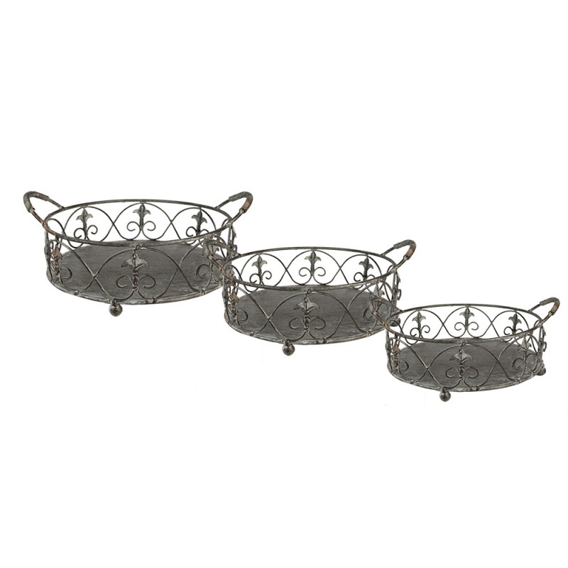 6Y4850 Storage Basket Set of 3 Grey Green Iron Plant Holder