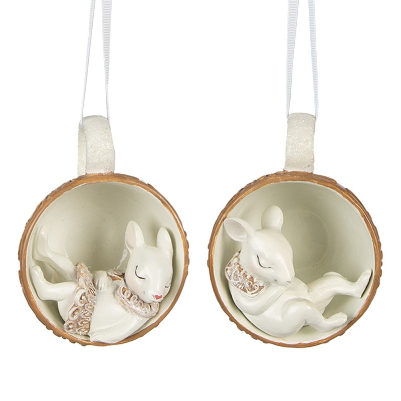 6PR3903 Pendant Mouse set van 2 10x7x6 cm Beige Polyresin